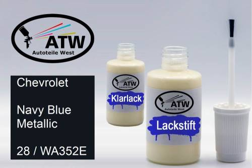 Chevrolet, Navy Blue Metallic, 28 / WA352E: 20ml Lackstift + 20ml Klarlack - Set, von ATW Autoteile West.